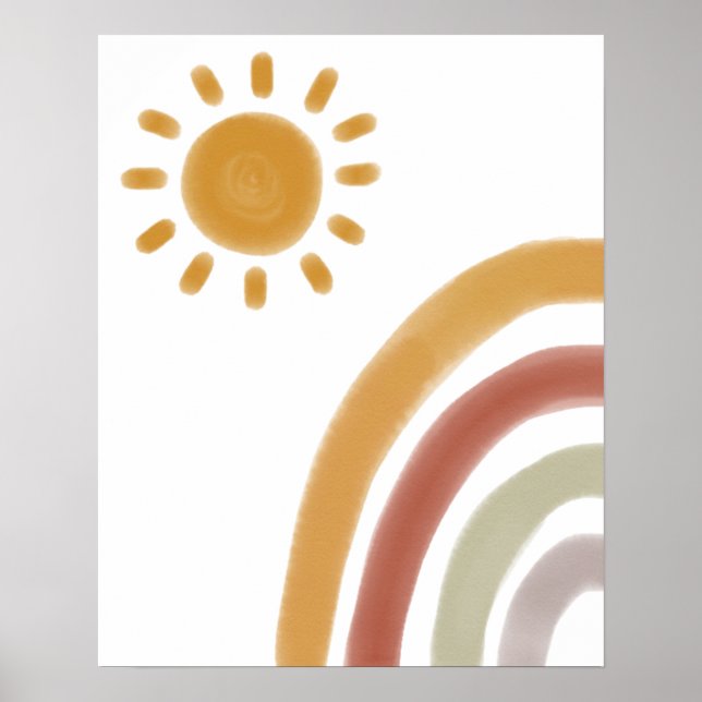 Poster Watercolor Boho Rainbow e Sun (Frente)