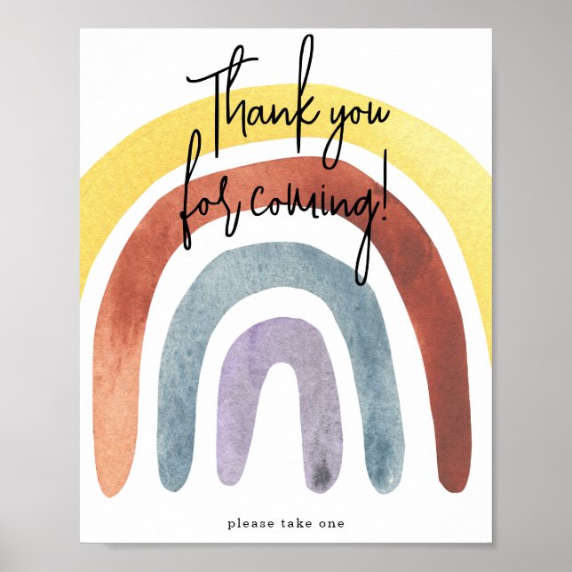 Poster Watercolor Boho Rainbow Obrigado por vir (Frente)