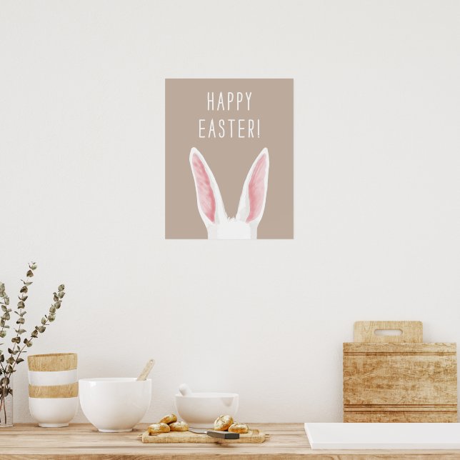 Poster Watercolor Bunny Ears On Beige Happy Easter (Cozinha)