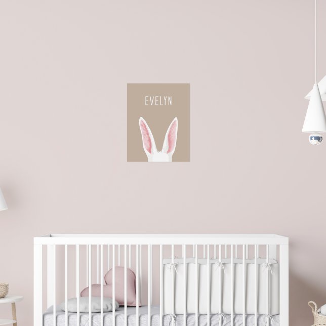 Poster Watercolor Bunny Ears On Beige With Child's Name (Berçário 2)