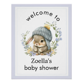 Pôster Watercolor Bunny Floral Spring Baby Shower Welcome