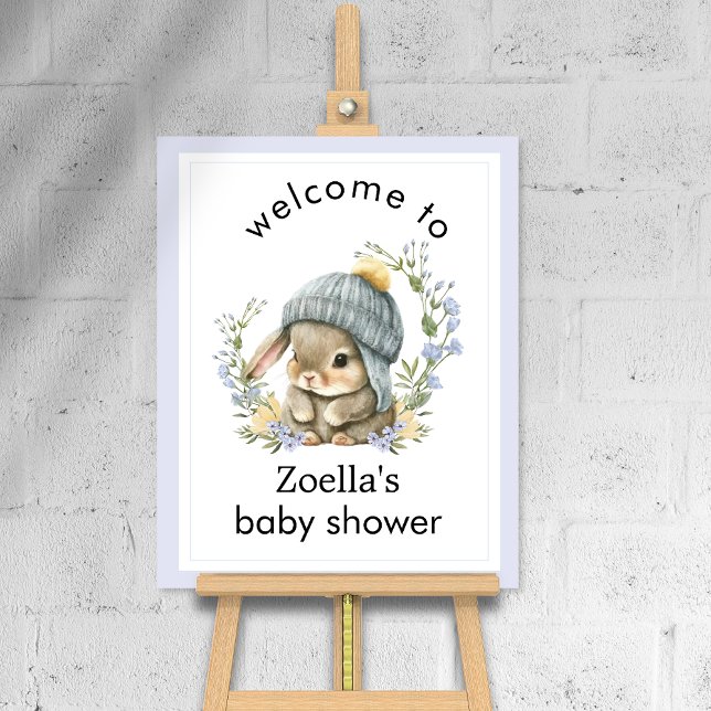 Pôster Watercolor Bunny Floral Spring Baby Shower Welcome (Watercolor Bunny Floral Spring Baby Shower Welcome Poster 1)