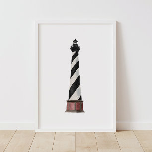 Poster Watercolor Cape Hatteras Lighthouse Decor Náutico