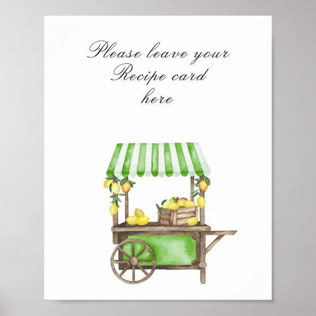 Poster Watercolor citrus bridal shower - Recipe card (Frente)