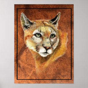 Poster Watercolor Cougar Mountain Lion Puma Tracks Poste
