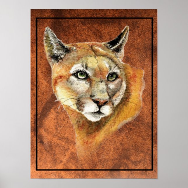 Poster Watercolor Cougar Mountain Lion Puma Tracks Poste (Frente)