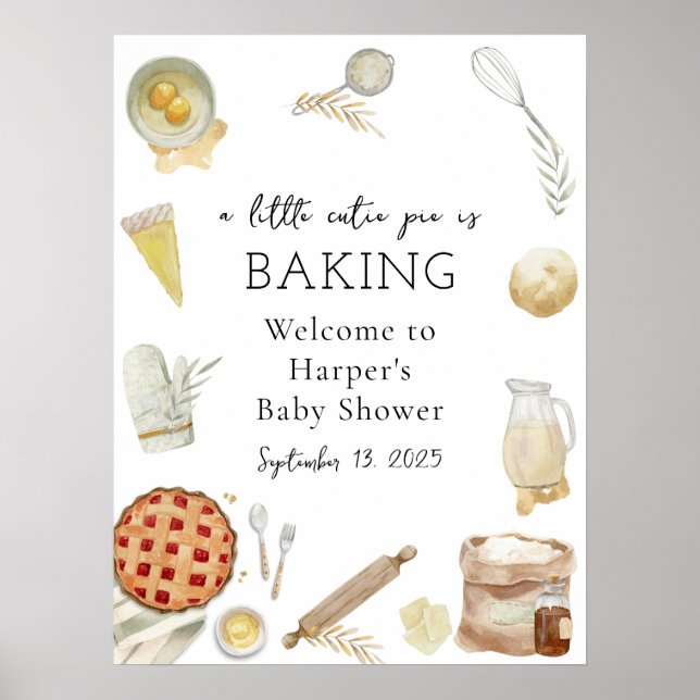 Poster Watercolor Cutie Pie Baking Welcome Sign (Frente)