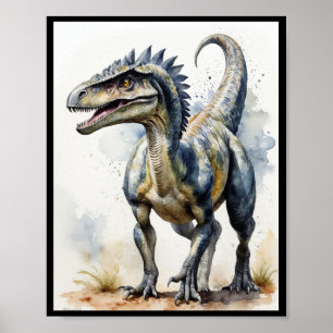 Poster Watercolor Dinossaur Velociraptor Theropod WallArt