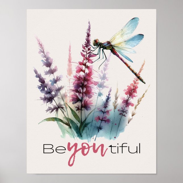 Poster Watercolor Dragonfly Beyoutiful Inspirational Art (Frente)