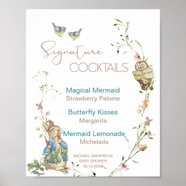 Poster Watercolor Elegante Flor Selvagem Peter Rabbit bab (Frente)