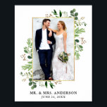 Poster Watercolor Eucalyptus Greenery Foto Dourada<br><div class="desc">Watercolor Eucalyptus Greenery Frame Dourado Foto de Casamento Poster - Madeira Rústica País</div>