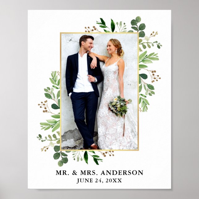 Poster Watercolor Eucalyptus Greenery Foto Dourada (Frente)