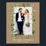 Poster Watercolor Eucalyptus Greenery Kraft Foto Dourada<br><div class="desc">Watercolor Eucalyptus Greenery Frame Dourado Foto de Casamento Poster - Papel Kraft Rustico</div>