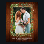 Poster Watercolor Eucalyptus Greenery Wood Foto Dourada<br><div class="desc">Watercolor Eucalyptus Greenery Frame Dourado Foto de Casamento Poster - Madeira Rústica País</div>