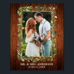 Poster Watercolor Eucalyptus Greenery Wood Foto Dourada<br><div class="desc">Watercolor Eucalyptus Greenery Frame Dourado Foto de Casamento Poster - Madeira Rústica País</div>