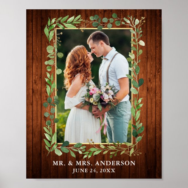 Poster Watercolor Eucalyptus Greenery Wood Foto Dourada (Frente)