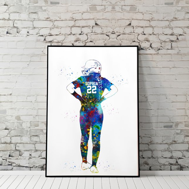 Poster Watercolor Female Softball Player (Criador carregado)