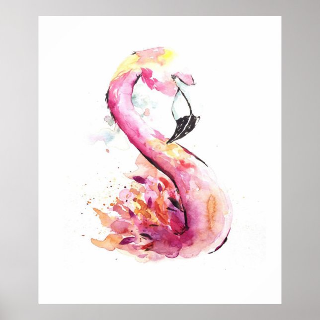 Poster Watercolor Flamingo Print Art | Funny Flamingo (Frente)