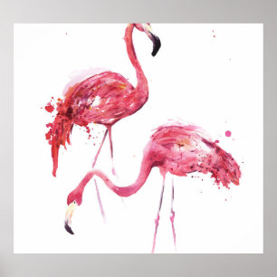 Poster Watercolor Flamingos, Elegante Design.