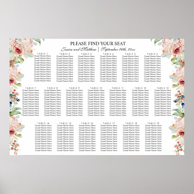 Poster Watercolor Floral 19 Mesas (Frente)