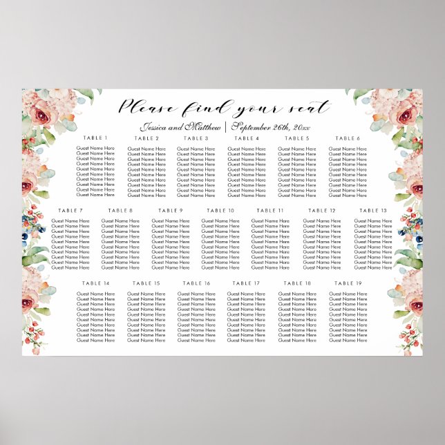 Poster Watercolor Floral 19 Mesas (Frente)