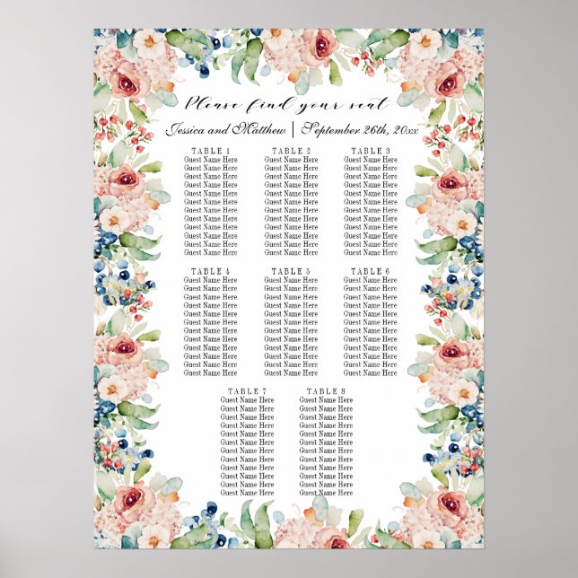 Poster Watercolor Floral 8 Mesas (Frente)