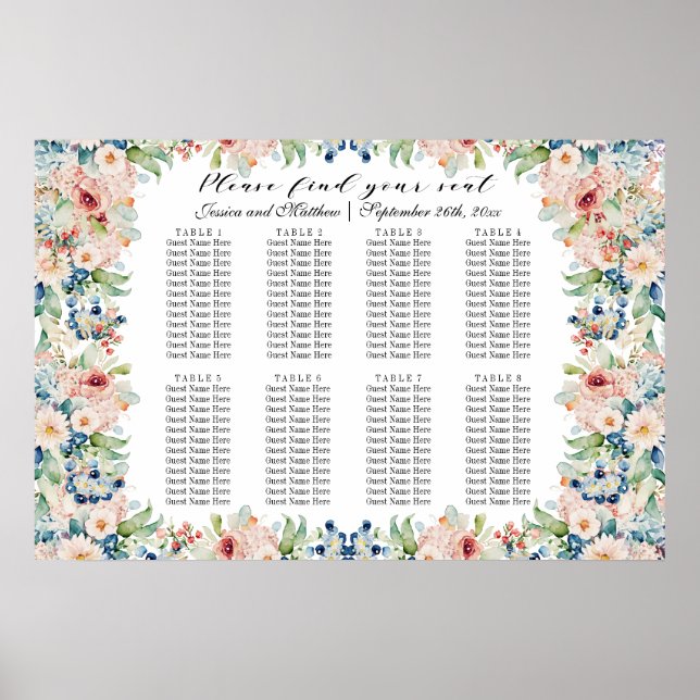 Poster Watercolor Floral 8 Mesas (Frente)