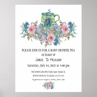 Poster Watercolor Floral Baby Tea Convite de festas