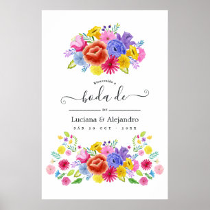 Poster Watercolor Floral Espanhol Fiesta Wedding Welcome