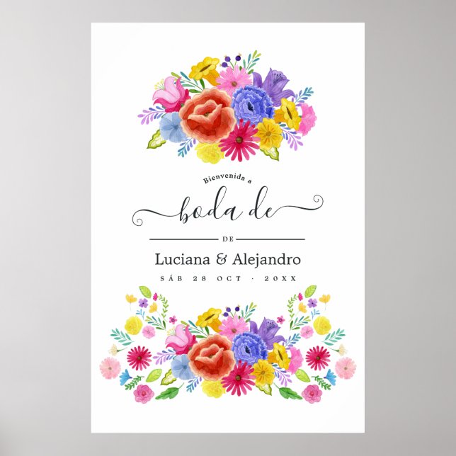 Poster Watercolor Floral Espanhol Fiesta Wedding Welcome (Frente)