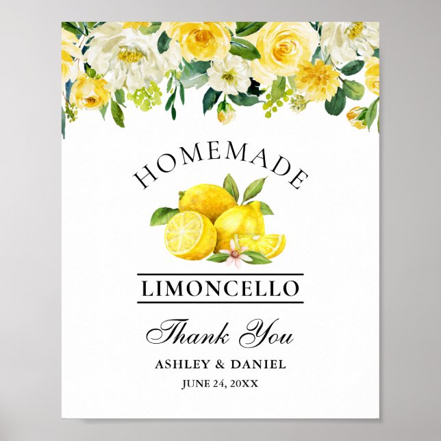 Poster Watercolor Floral Lemons Limoncello Wedes (Frente)
