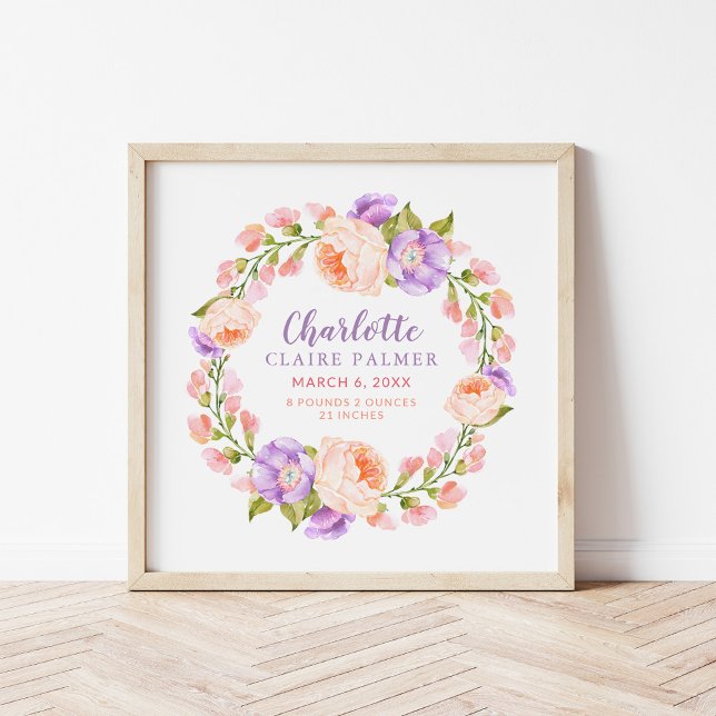 Pôster Watercolor Floral Personalizado Bebê (Criador carregado)