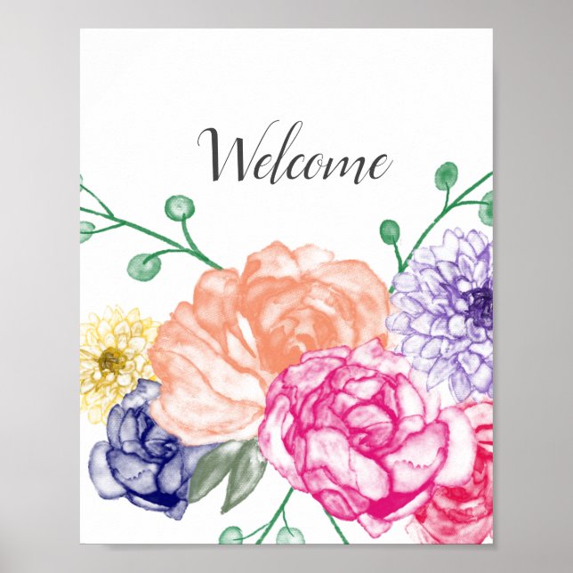 Poster Watercolor Floral Welcome Sign (Frente)