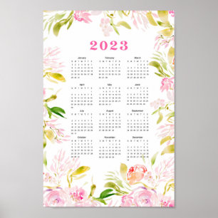 Poster Watercolor flower 2023 calendar