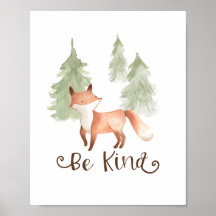 Watercolor Fox Woodland Friends Be Kind Nursery