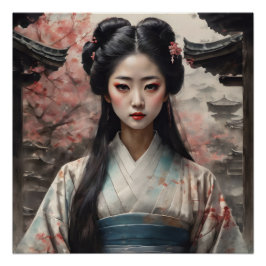 Pôster Watercolor Geisha n.o 10