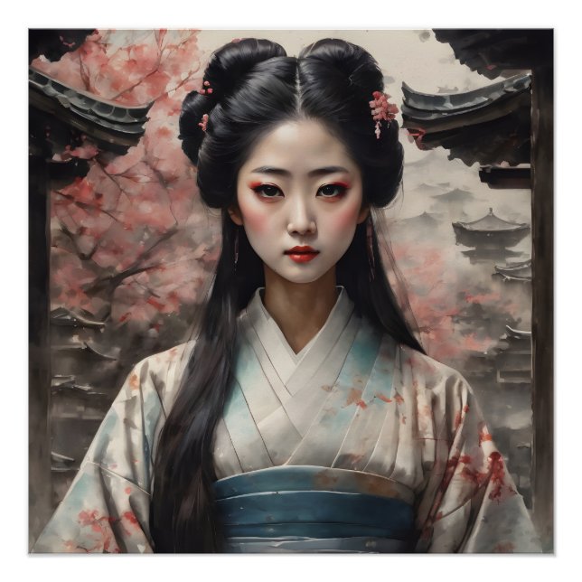 Pôster Watercolor Geisha n.o 10 (Frente)
