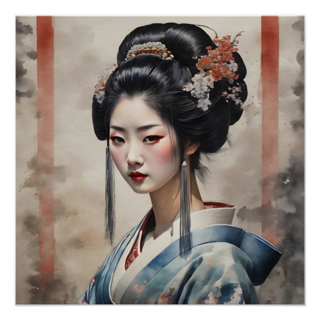 Pôster Watercolor Geisha n.o 11 (Frente)