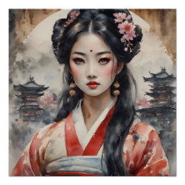 Pôster Watercolor Geisha n.o 12