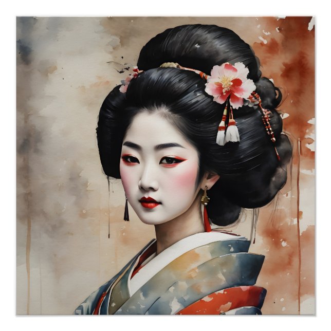 Pôster Watercolor Geisha n.o 13 (Frente)
