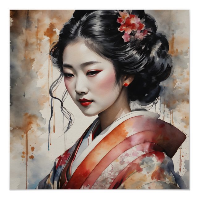 Pôster Watercolor Geisha n.o 9 (Frente)