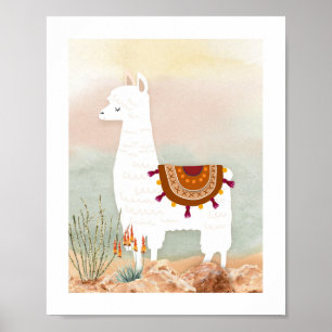 Poster Watercolor Gênero Nursery Llama Neutro