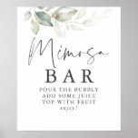 Poster Watercolor Greenery Gold Leaves Mimosa Bar Sign<br><div class="desc">Elegant greenery bridal shower or baby shower Mimosa bar sign poster</div>
