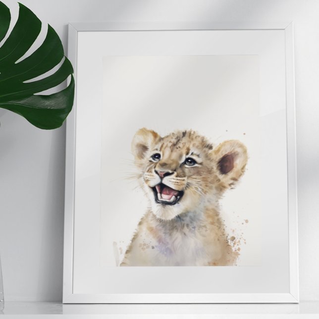 Poster Watercolor Happy Lion Baby Nurserari Selva Safari (Criador carregado)
