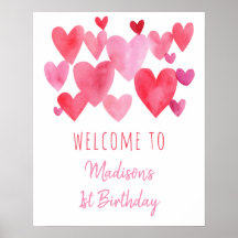 Watercolor Hearts Birthday