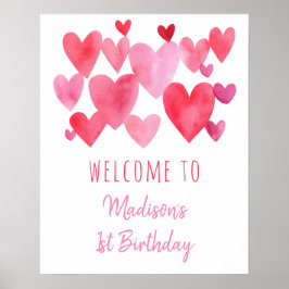 Poster Watercolor Hearts Birthday