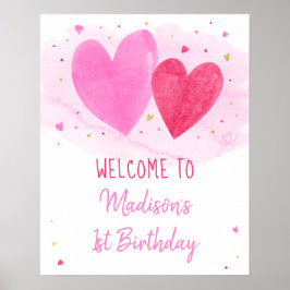 Poster Watercolor Hearts Birthday Welcome