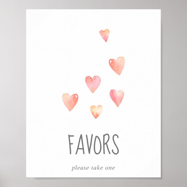 Poster Watercolor Hearts Girl Favor Sign (Frente)