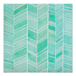 Pôster Watercolor Herringbone Aqua Teal Patterna Square