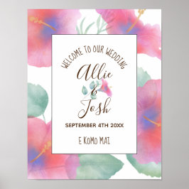 Poster Watercolor Hibiscus Maui Weding